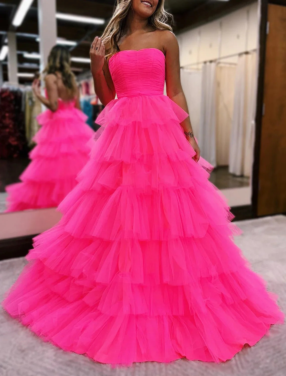 Ball Gown Strapless Tulle Sleeveless Backless Floor-Length Prom Gown - Chloe Dress