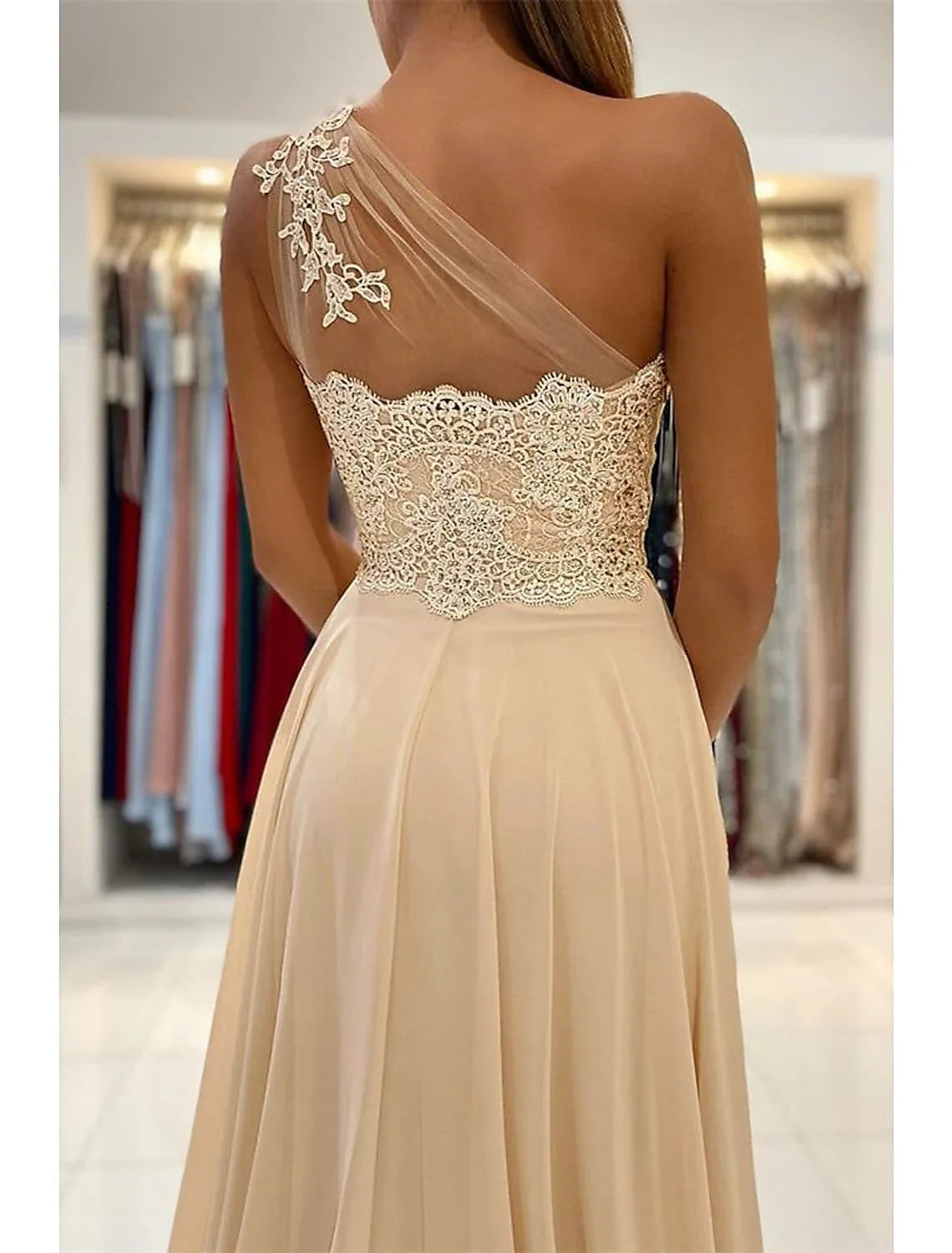 A-Line One-Shoulder Chiffon Sleeveless High Slit Prom Dress - Chloe Dress
