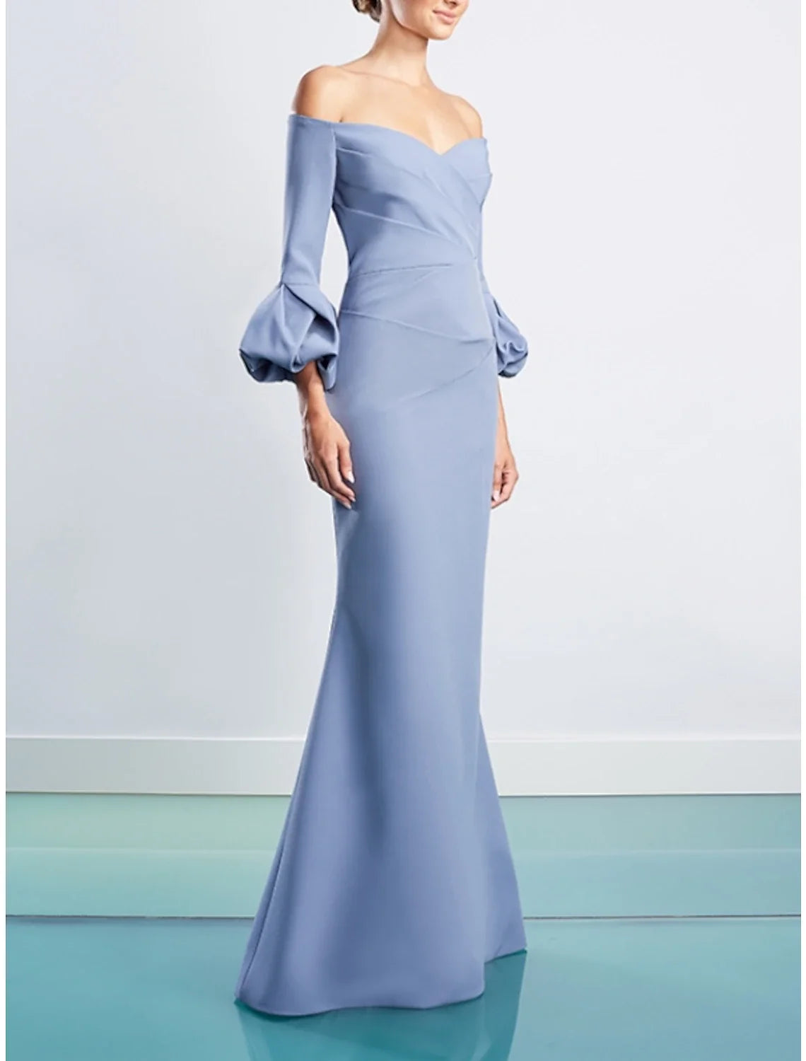 Sheath Off-Shoulder Three-Quarter Sleeve Floor-Length Evening Gown - Chloe Dress