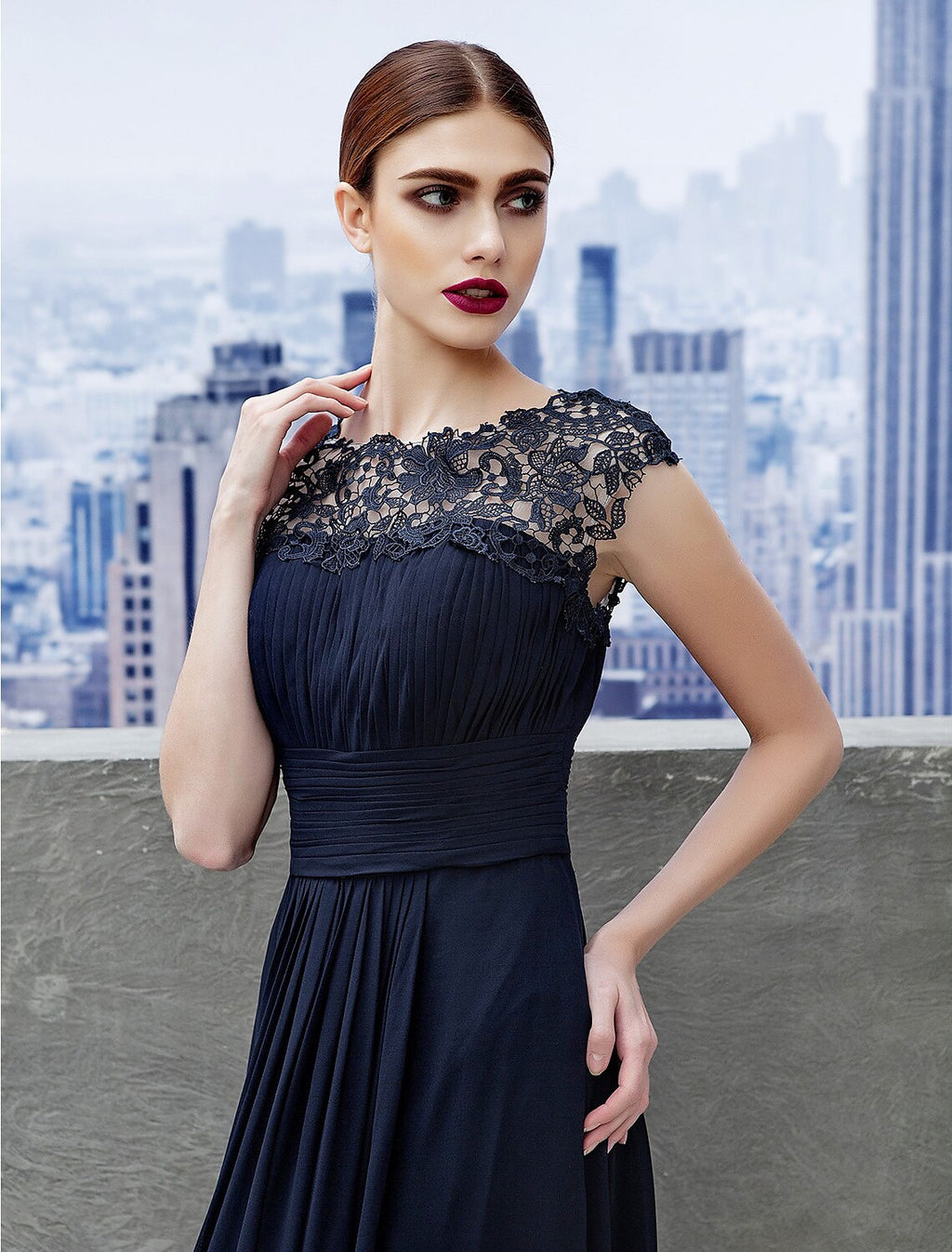 A-Line Chiffon Short Sleeve Floor-Length Evening Gown - Chloe Dress