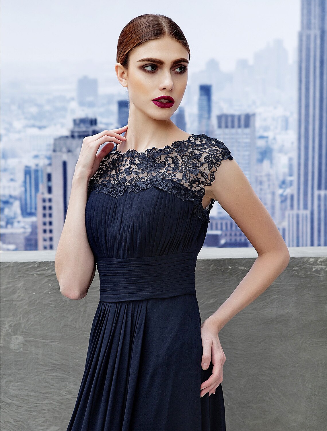 A-Line Chiffon Short Sleeve Floor-Length Evening Gown - Chloe Dress