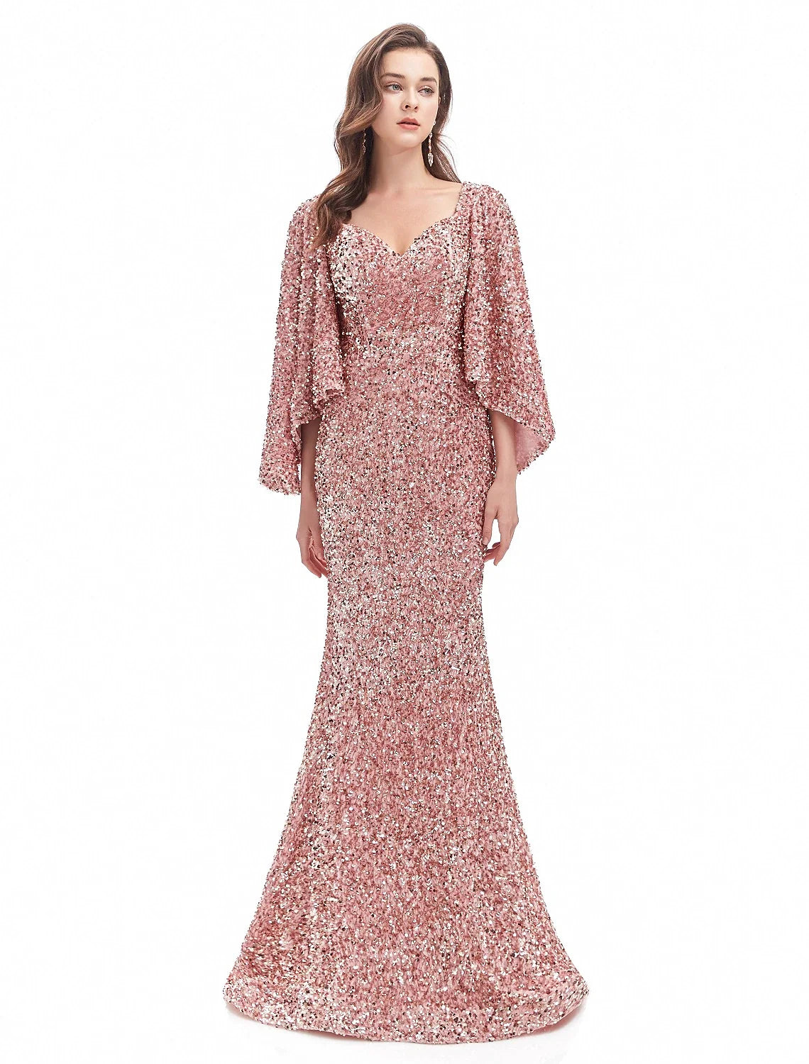 Mermaid Sweetheart Sequin Long Sleeve Train Evening Gown - Chloe Dress
