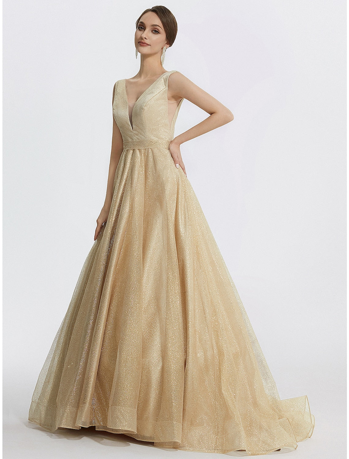 Ball Gown V-Neck Tulle Sleeveless Floor-Length Prom Gown - Chloe Dress