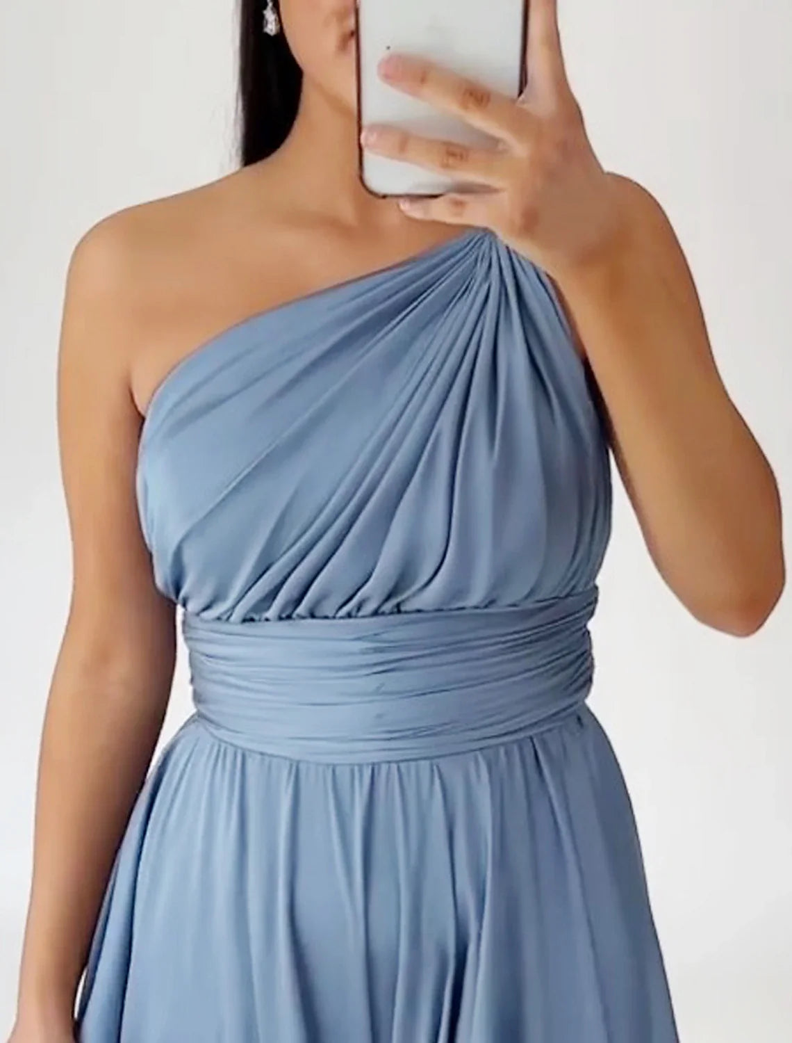 Black A-Line One-Shoulder Satin Sleeveless Train Evening Gown - Chloe Dress