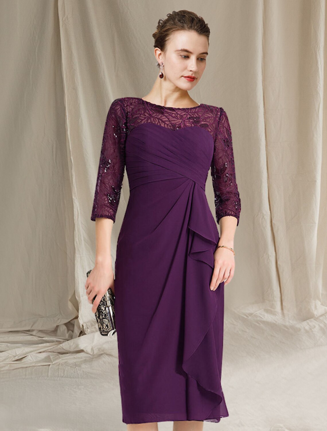 Sheath Chiffon Short Sleeve Draped Mini Dress - Chloe Dress