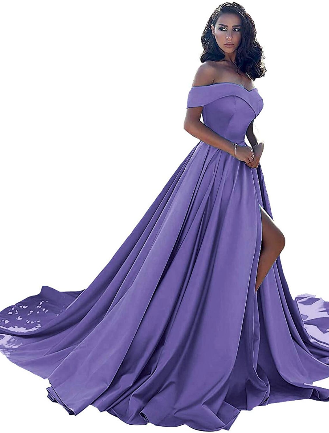 A-Line Off-Shoulder Satin Sleeveless Train Mini Evening Dress - Chloe Dress