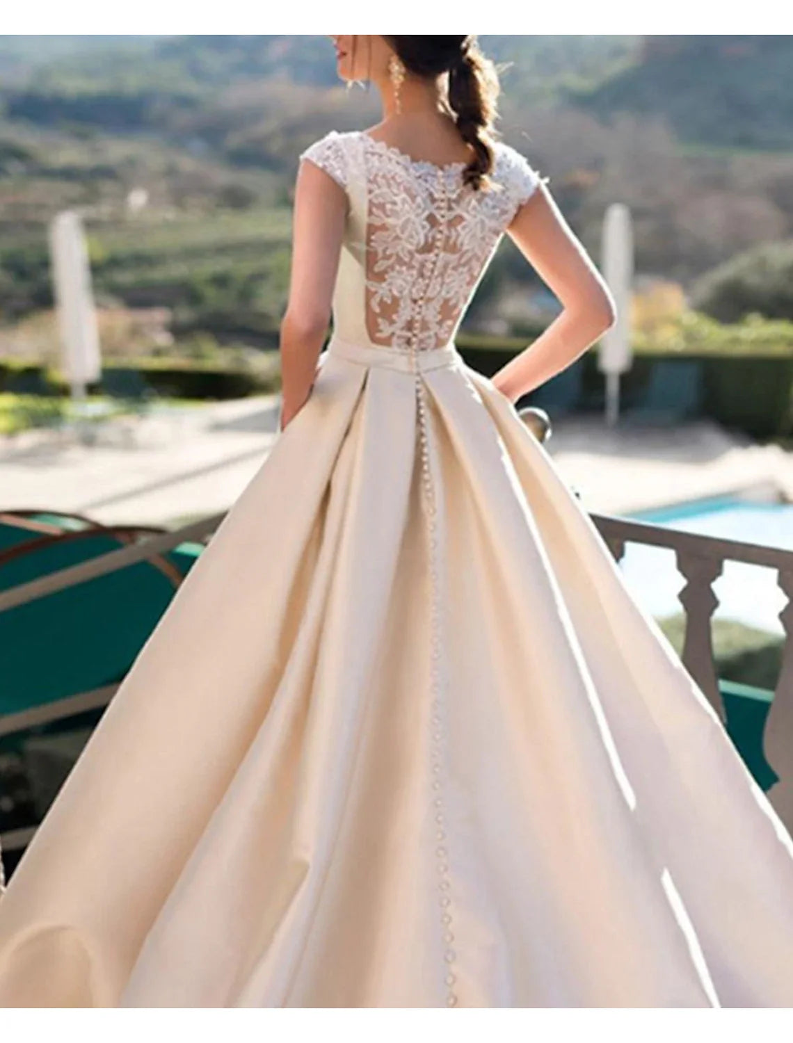 A-Line Satin Sleeveless Train Wedding Gown - Chloe Dress