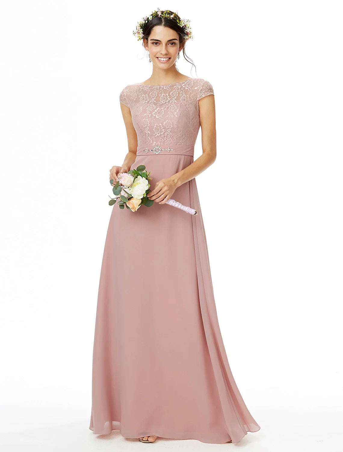 Sheath Chiffon Short Sleeve Floor-Length Wedding Dress - Chloe Dress