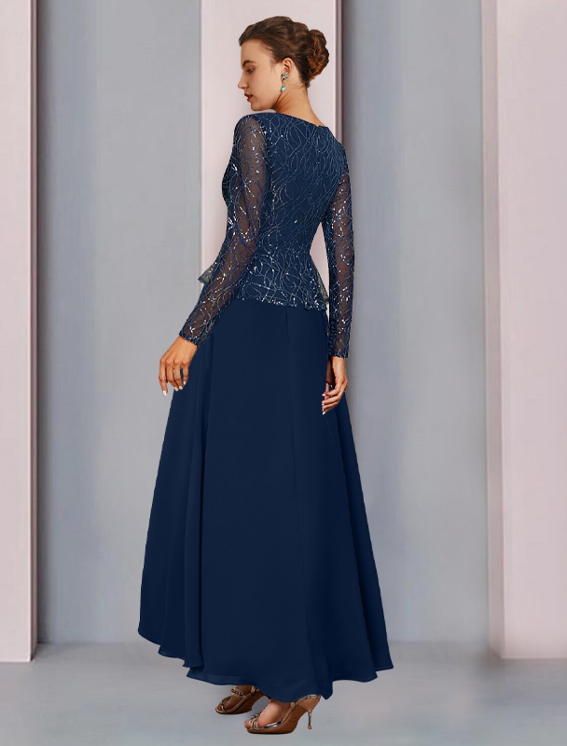 Sheath V-Neck Chiffon Long Sleeve Pleated Wedding Dress - Chloe Dress
