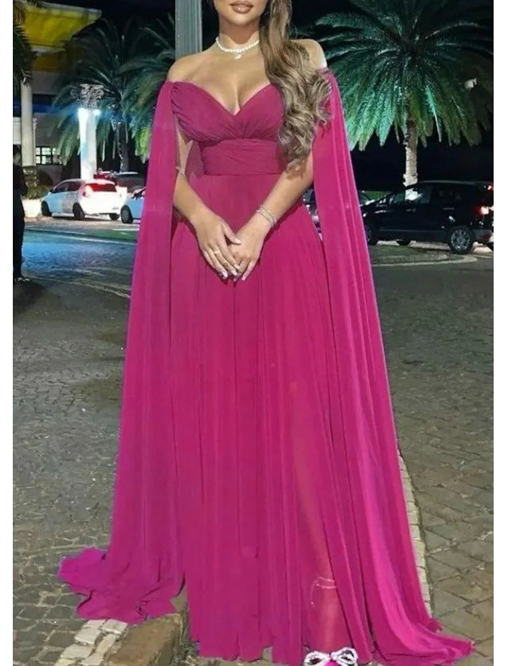 A-Line Off-Shoulder Chiffon Sleeveless Pleated Evening Gown - Chloe Dress