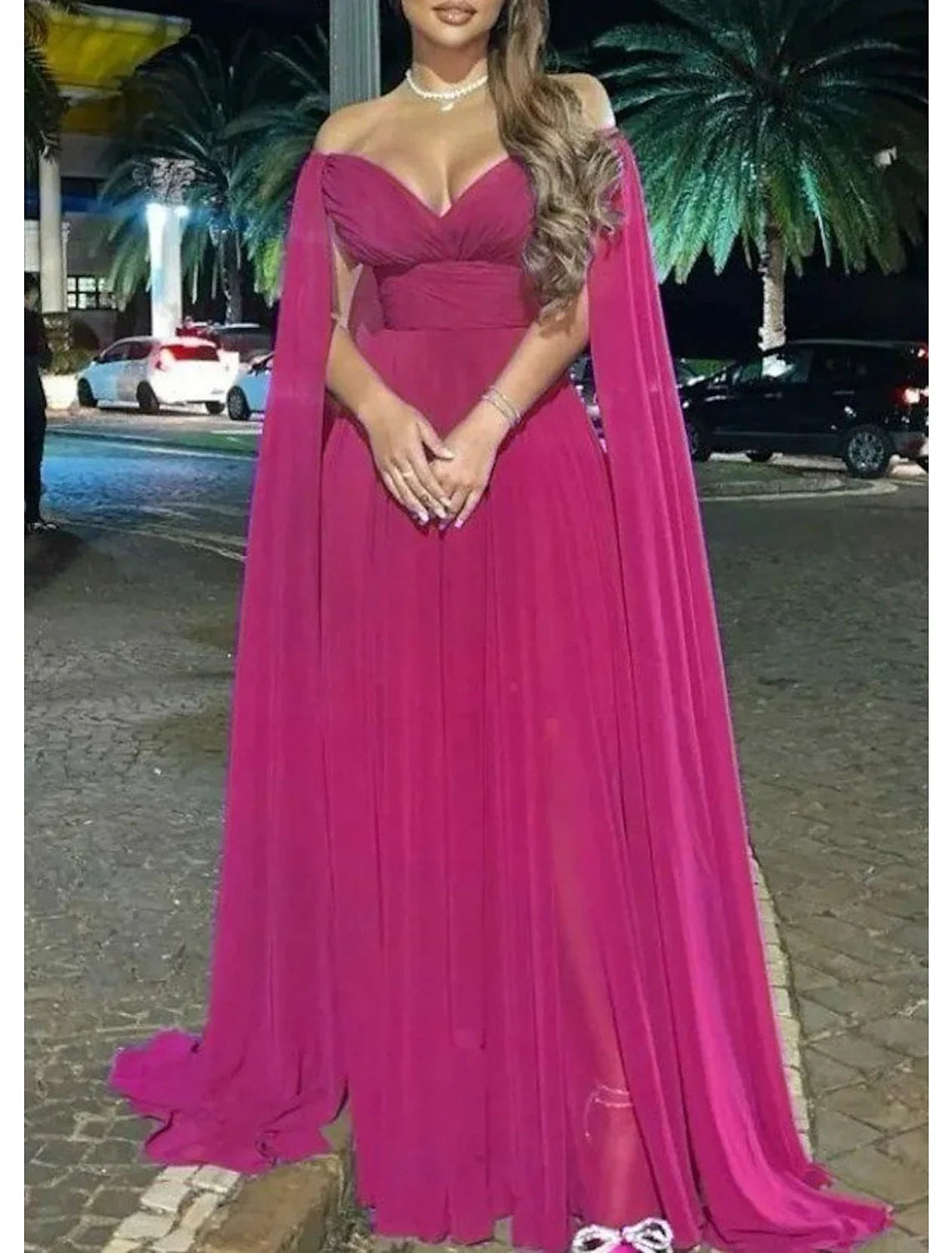 A-Line Off-Shoulder Chiffon Sleeveless Pleated Evening Gown - Chloe Dress
