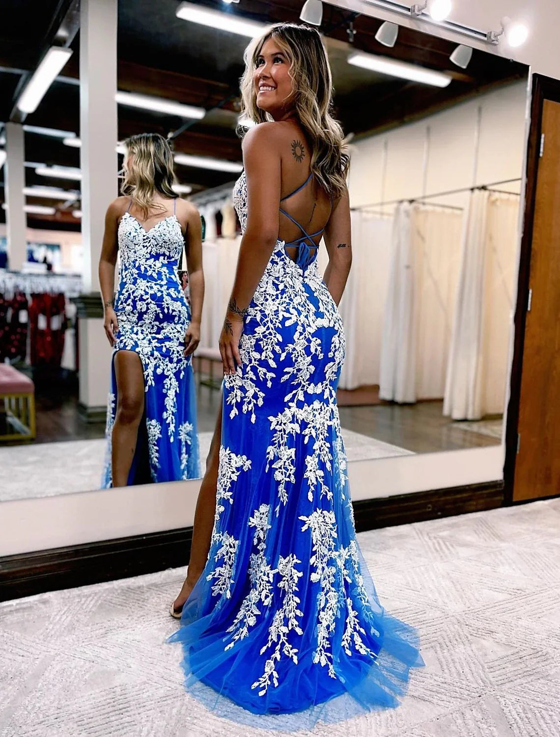 Mermaid Sweetheart Lace Sleeveless Backless High Slit Prom Dress - Chloe Dress