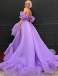 Purple A-Line Off-Shoulder Tulle Short Sleeve Asymmetric Mini Prom Dress - Chloe Dress