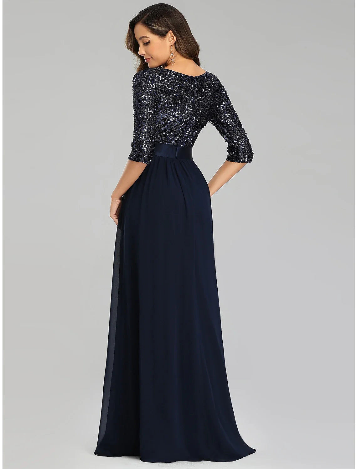 A-Line Tulle Three-Quarter Sleeve Floor-Length Evening Dress - Chloe Dress