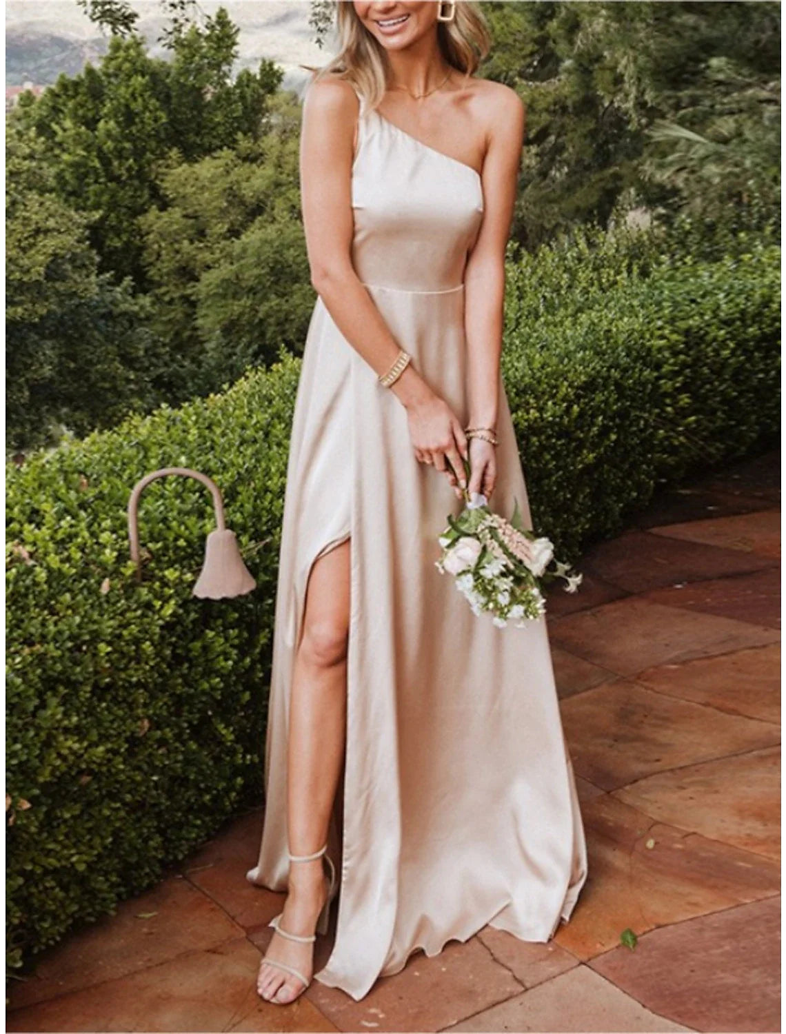 Sheath One-Shoulder Sleeveless Floor-Length Wedding Dress - Chloe Dress