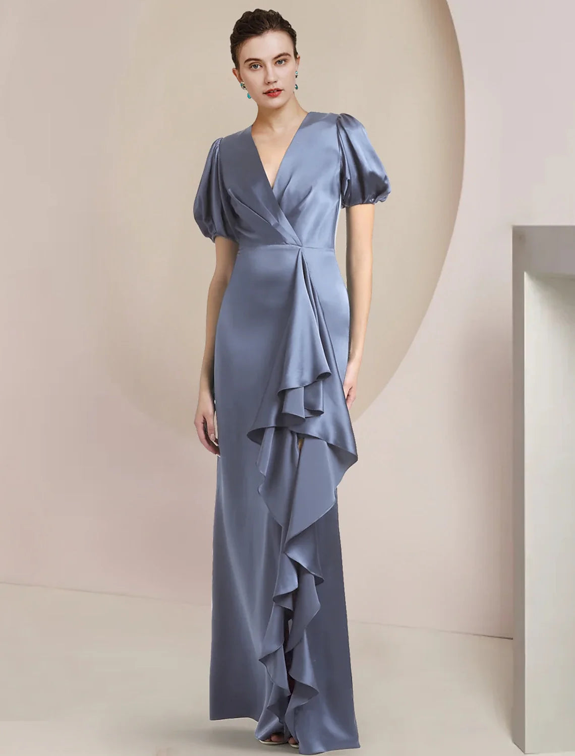 A-Line V-Neck Satin Short Sleeve Ruffled Mini Wedding Dress - Chloe Dress