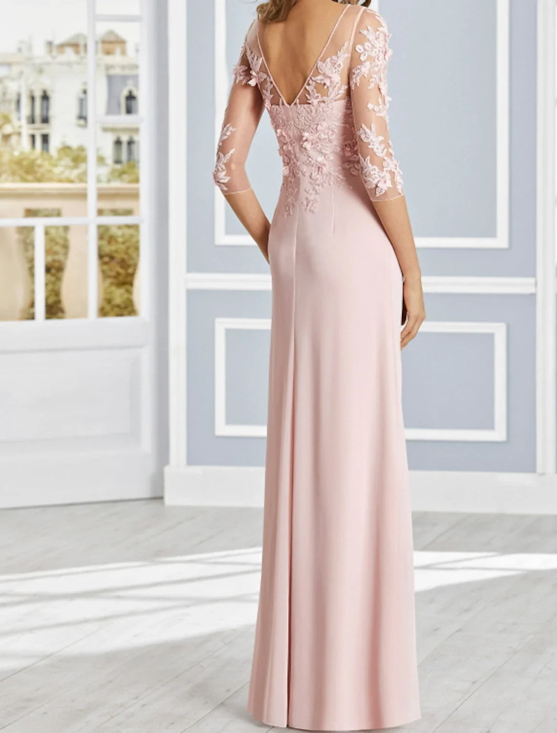 Sheath Illusion Chiffon Ruffled Floor-Length Evening Dress - Chloe Dress