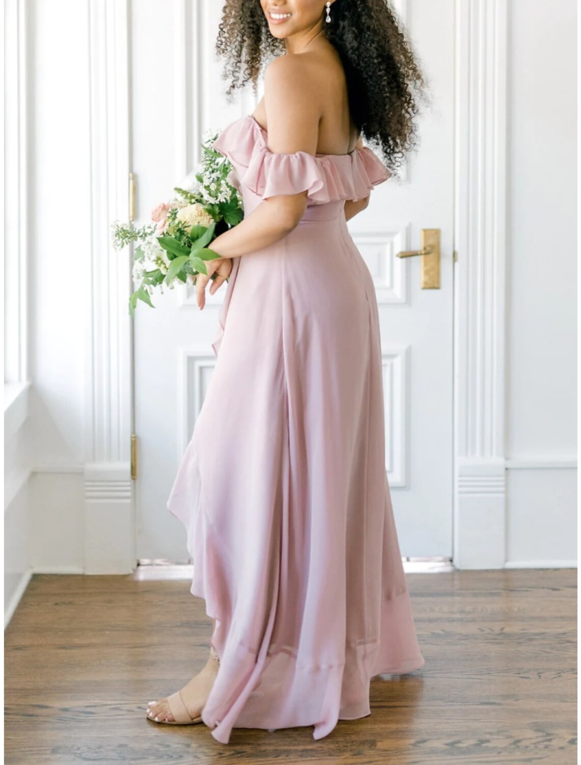 A-Line Off-Shoulder Chiffon Short Sleeve Ruffled Mini Wedding Dress - Chloe Dress