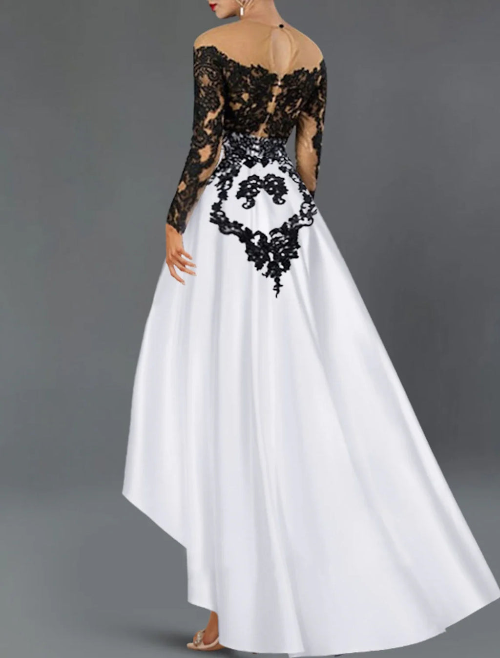 A-Line Off-Shoulder Satin Long Sleeve Asymmetric Wedding Dress - Chloe Dress