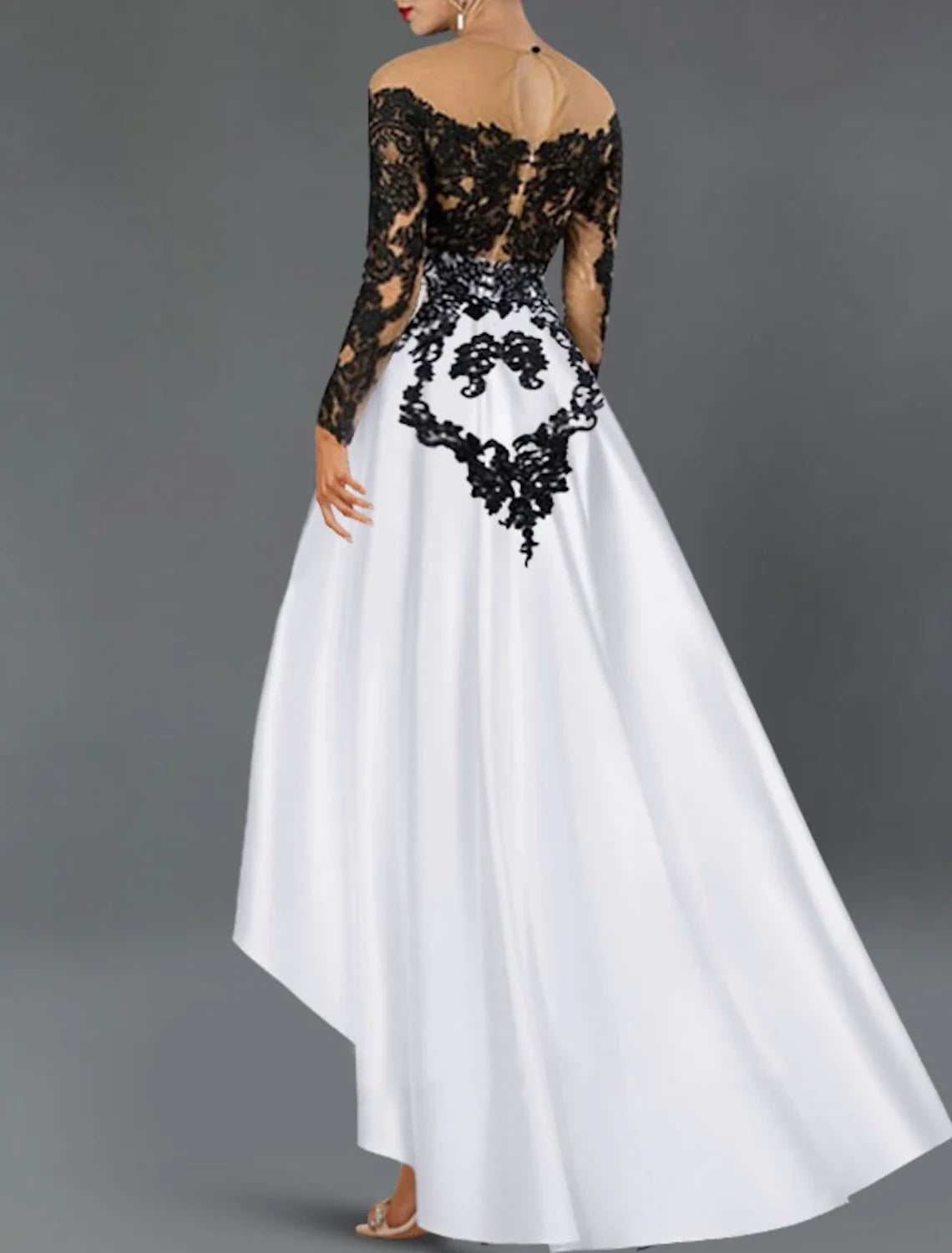 A-Line Off-Shoulder Satin Long Sleeve Asymmetric Wedding Dress - Chloe Dress