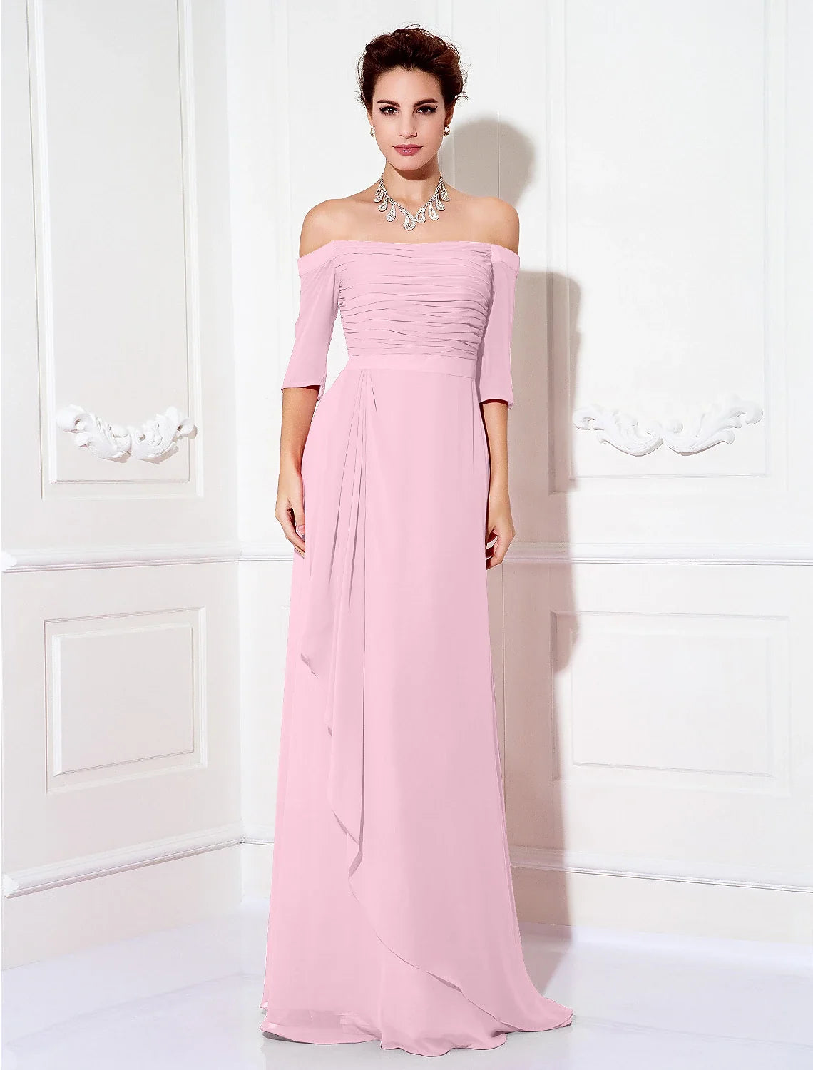 Sheath Off-Shoulder Chiffon Train Mini Evening Dress - Chloe Dress