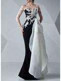 Mermaid Satin Long Sleeve Applique Floor-Length Evening Gown - Chloe Dress
