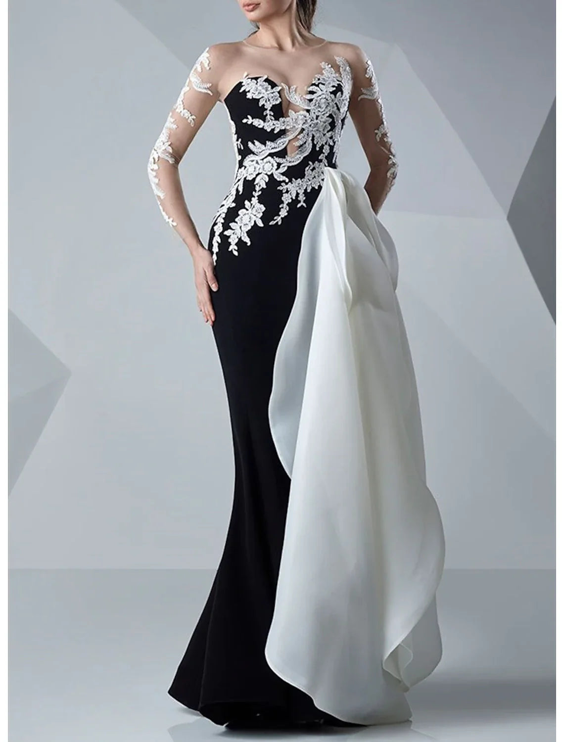 Mermaid Satin Long Sleeve Applique Floor-Length Evening Gown - Chloe Dress