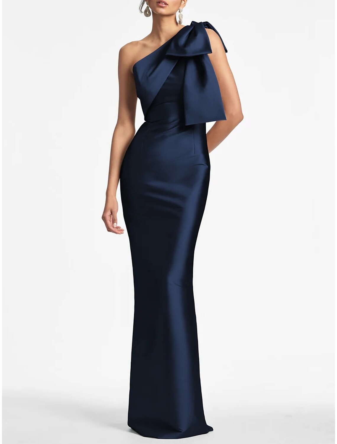 Champagne Mermaid One-Shoulder Satin Sleeveless High Slit Ankle-Length Evening Gown - Chloe Dress