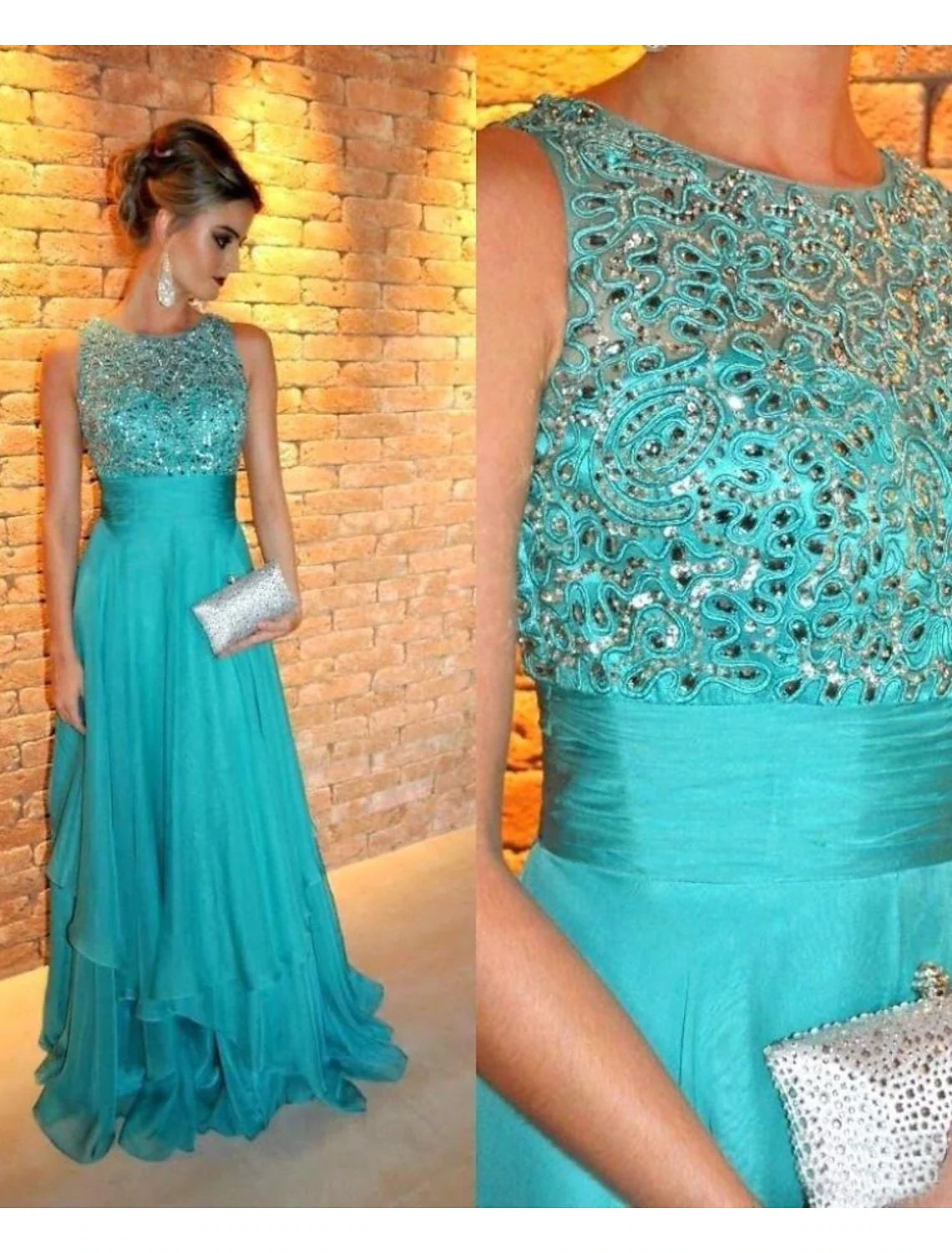 A-Line Chiffon Sleeveless Train Evening Gown - Chloe Dress