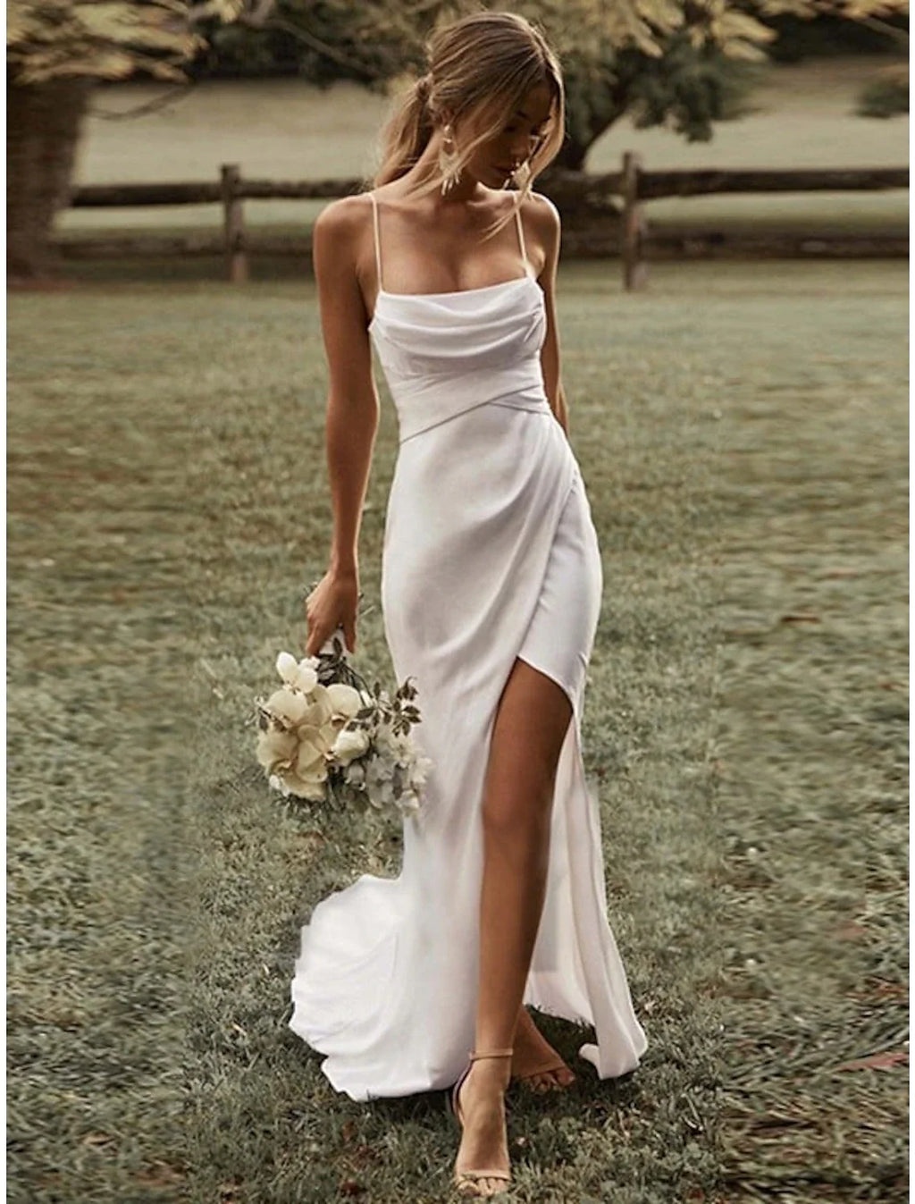 Sheath Spaghetti Strap Train Wedding Gown - Chloe Dress