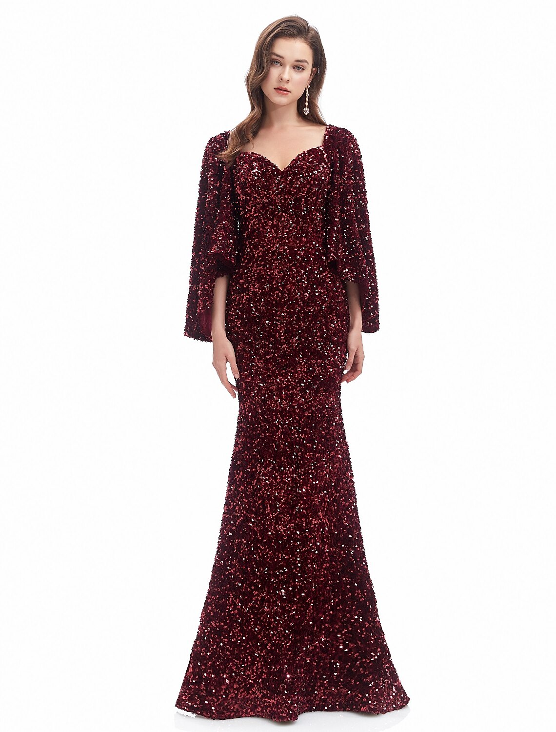 Mermaid Sweetheart Sequin Long Sleeve Train Evening Gown - Chloe Dress