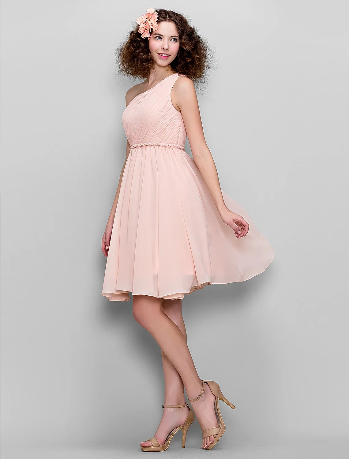 A-Line One-Shoulder Chiffon Sleeveless Knee-Length Wedding Dress - Chloe Dress