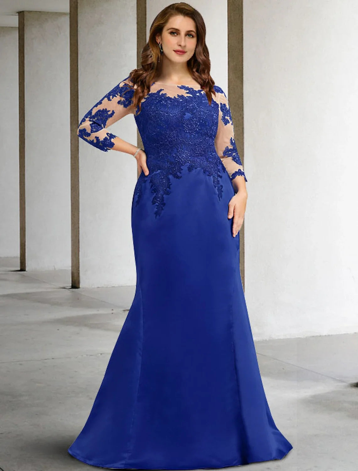 Mermaid Chiffon Three-Quarter Sleeve Applique Floor-Length Dress - Chloe Dress
