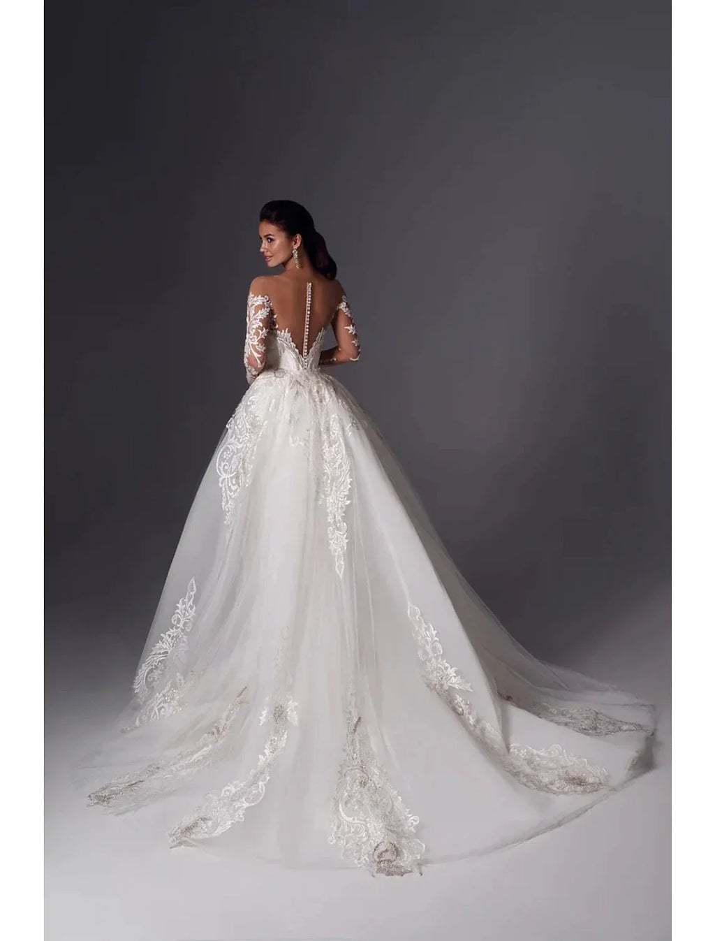 Mermaid Off-Shoulder Satin Long Sleeve Train Wedding Gown - Chloe Dress
