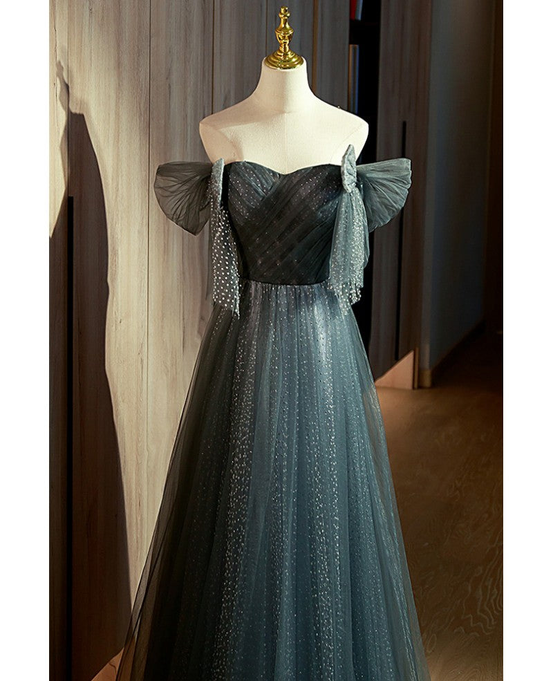 Blue A-Line Off-Shoulder Sequin Short Sleeve Floor-Length Prom Dress - Chloe Dress