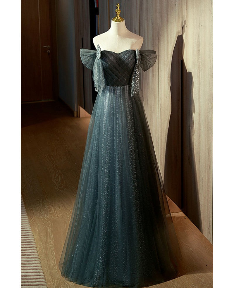 Blue A-Line Off-Shoulder Sequin Short Sleeve Floor-Length Prom Dress - Chloe Dress