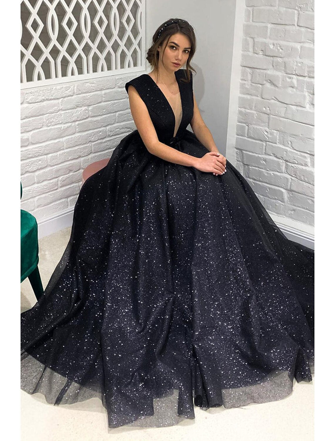 A-Line V-Neck Tulle Sleeveless Backless Pleated Prom Gown - Chloe Dress