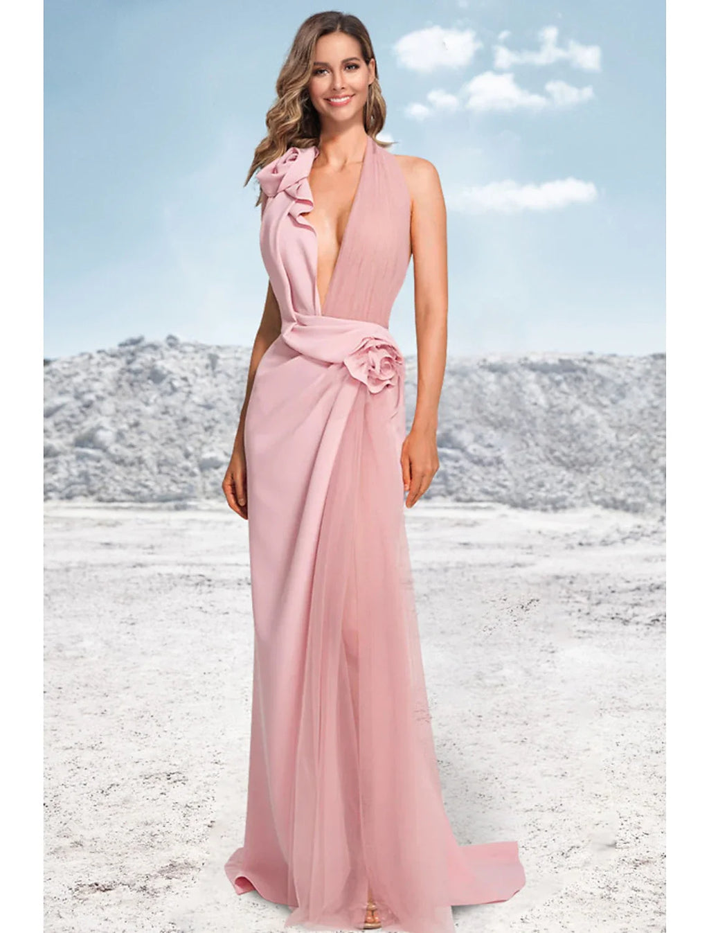 Mermaid Halter Satin Sleeveless Train Evening Gown - Chloe Dress