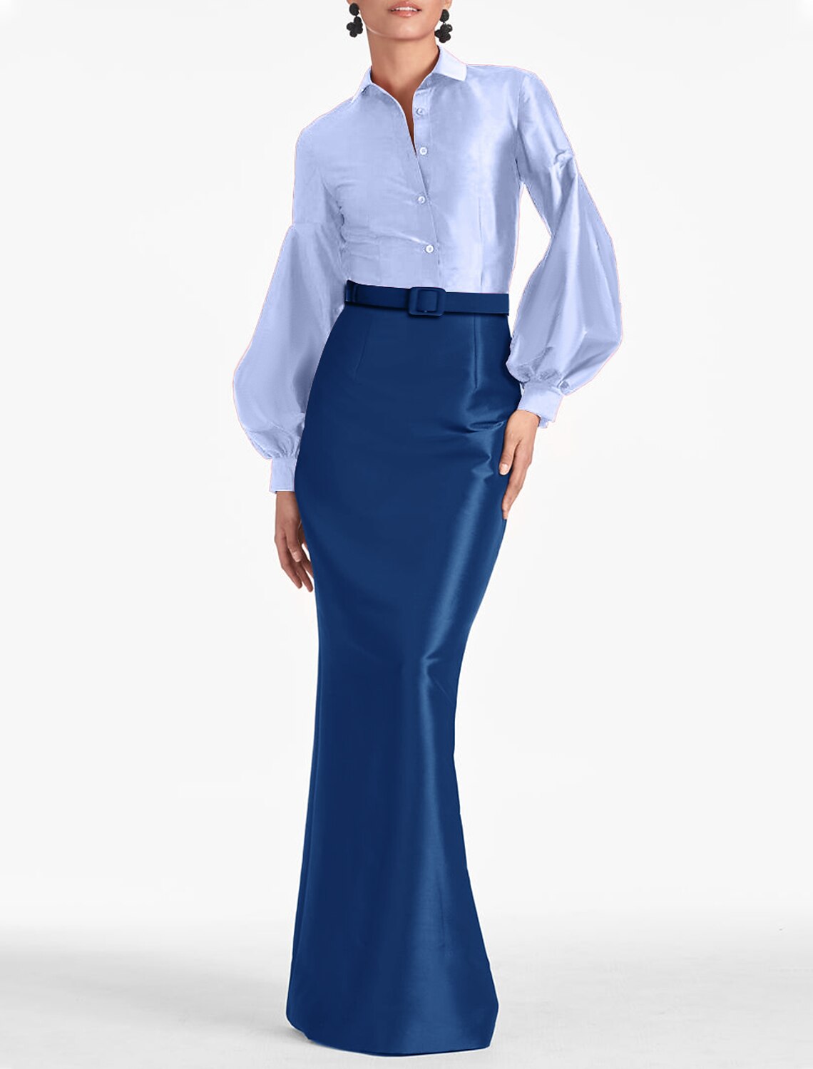 Black Mermaid Satin Long Sleeve Floor-Length Evening Gown - Chloe Dress