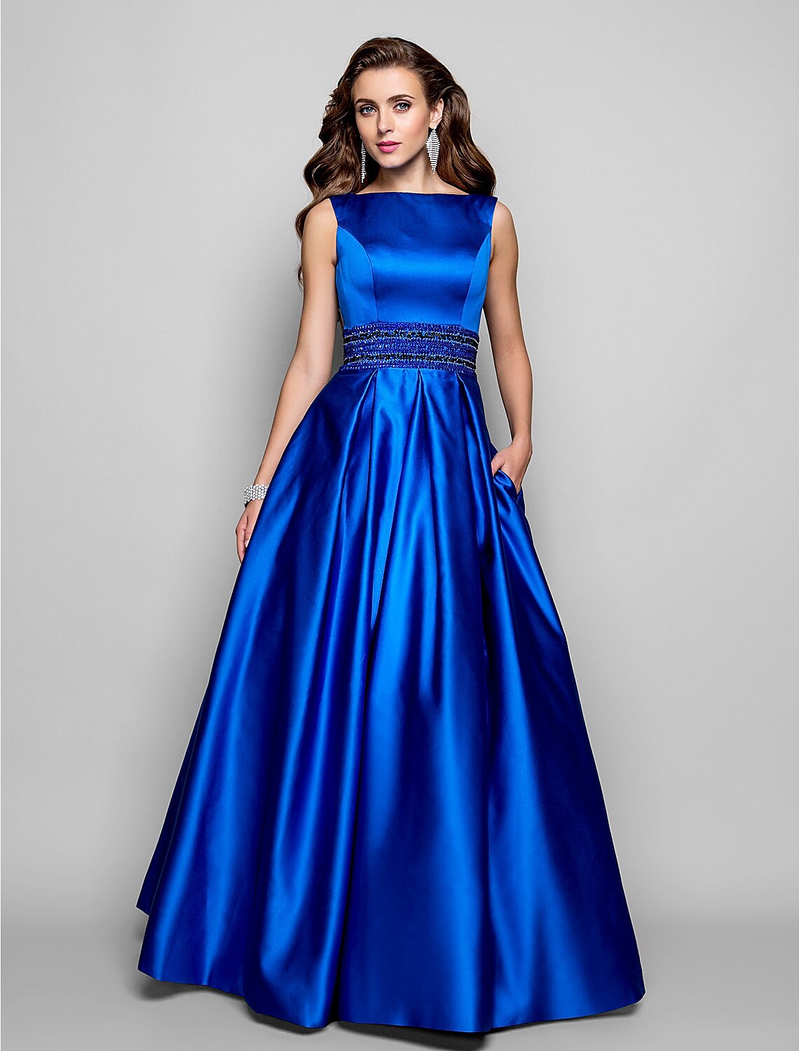 A-Line Satin Sleeveless Pleated Floor-Length Prom Dress - Chloe Dress