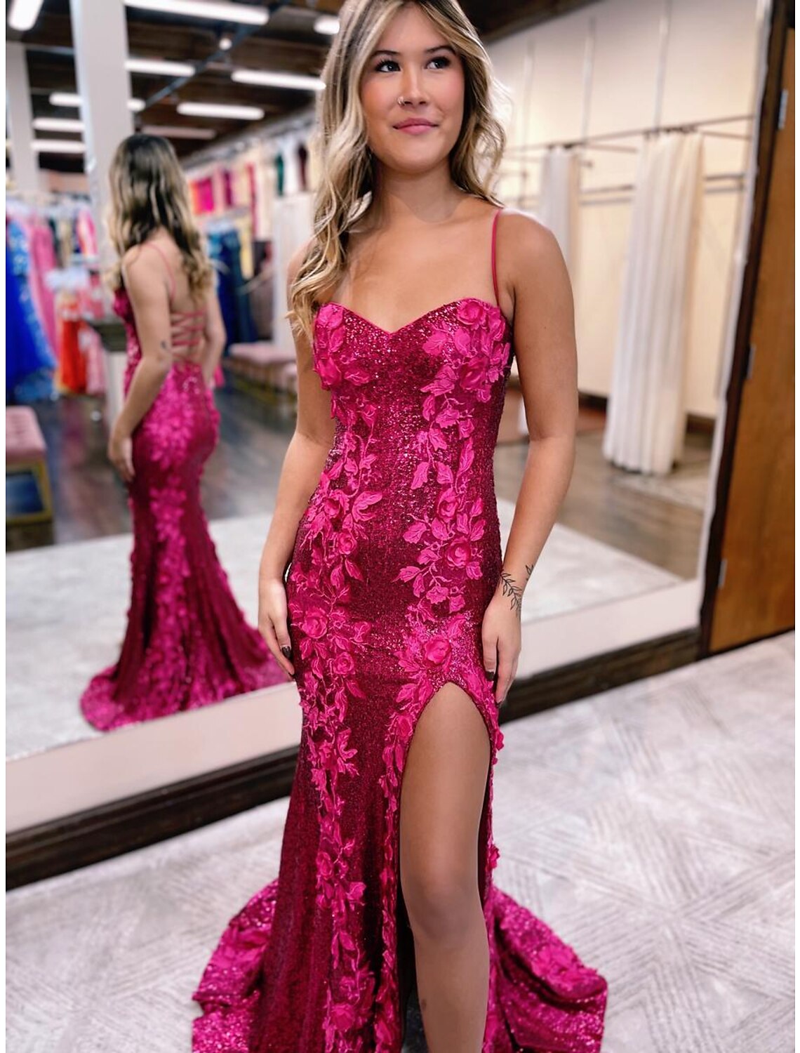 Mermaid Spaghetti Strap Sequin Sleeveless Backless Train Evening Gown - Chloe Dress
