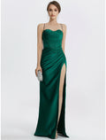 Black Mermaid Cowl Neck Satin Sleeveless Lace-Up Back High Slit Floor-Length Prom Dress - Chloe Dress