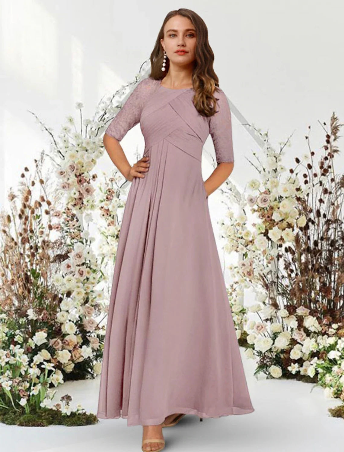 A-Line Chiffon Pleated Floor-Length Evening Gown - Chloe Dress