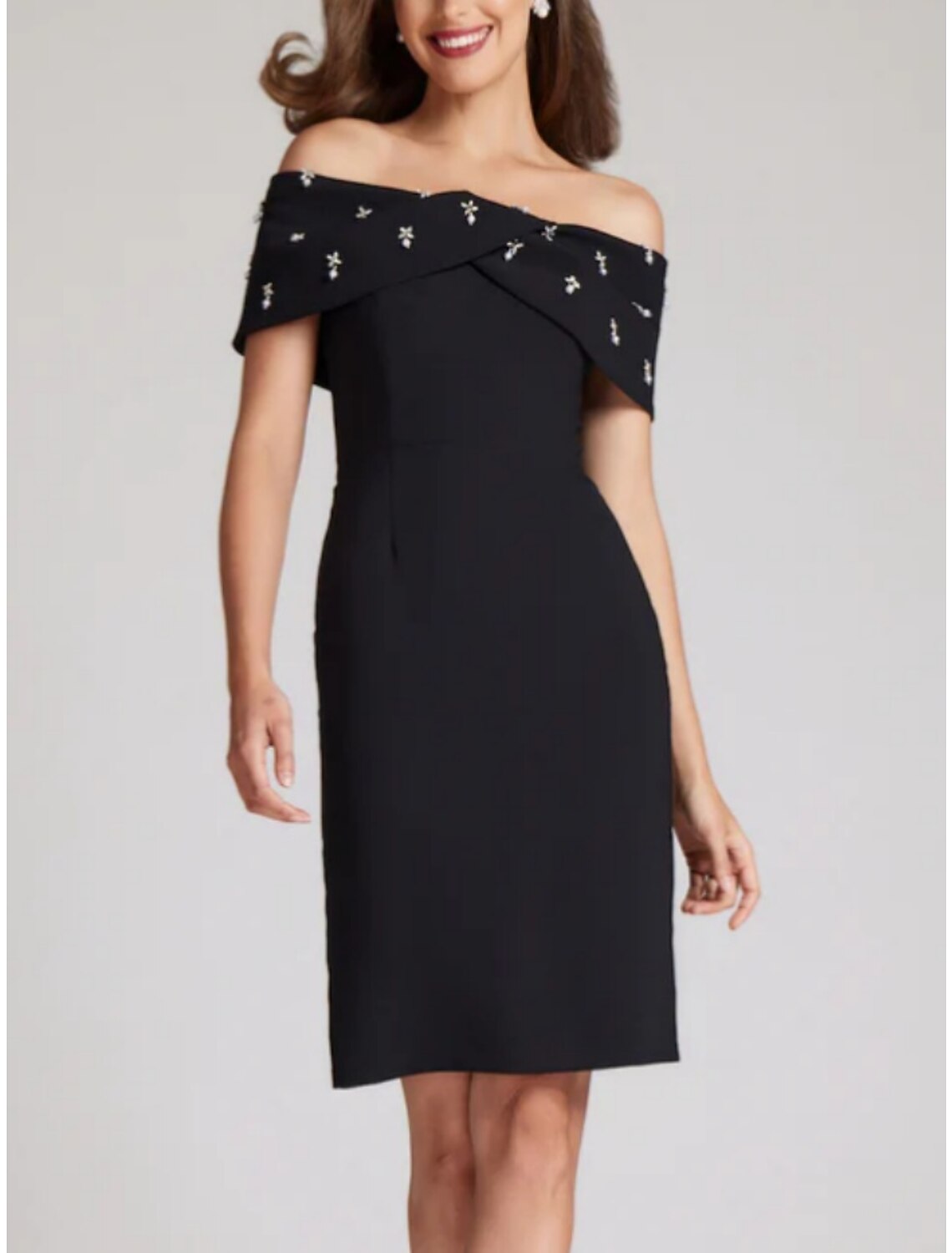 Black Sheath Off-Shoulder Short Sleeve Mini Wedding Dress - Chloe Dress
