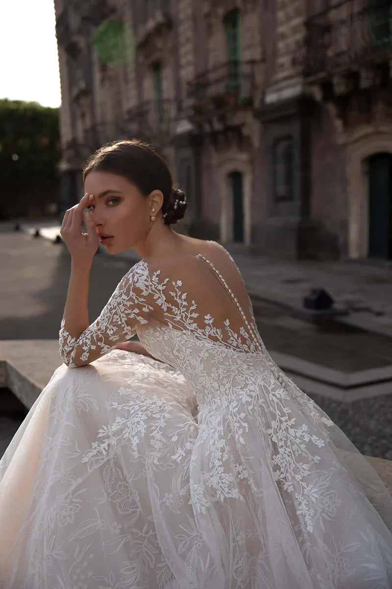 A-Line Lace Long Sleeve Wedding Dress - Chloe Dress
