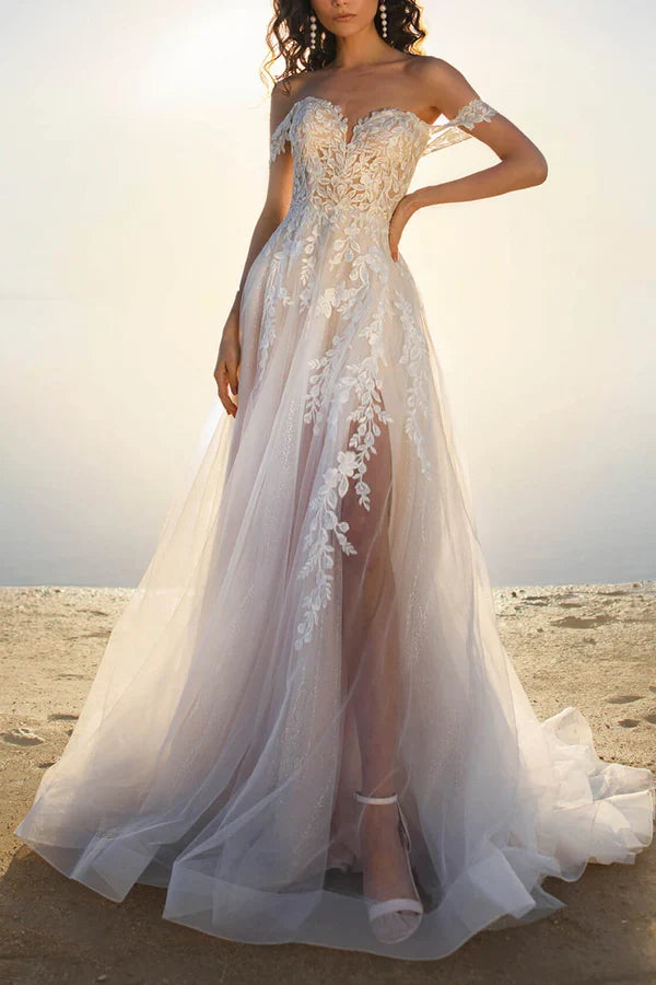 Princess Lace Applique Wedding Dress - Chloe Dress