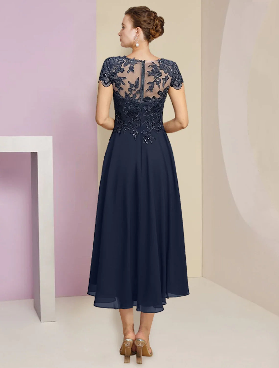 A-Line Chiffon Short Sleeve Pleated Mini Wedding Dress - Chloe Dress