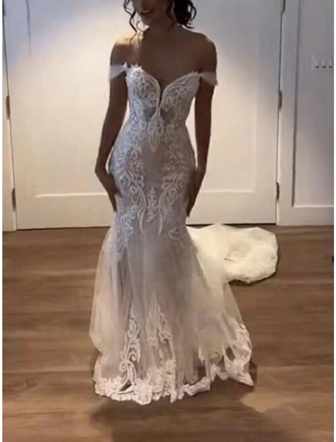Mermaid Off-Shoulder Lace Sleeveless Pleated Wedding Gown - Chloe Dress