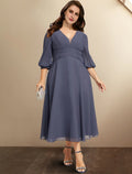 A-Line V-Neck Chiffon Pleated Tea-Length Formal Dress - Chloe Dress