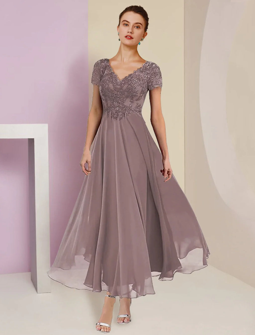 A-Line V-Neck Chiffon Short Sleeve Pleated Mini Wedding Dress - Chloe Dress